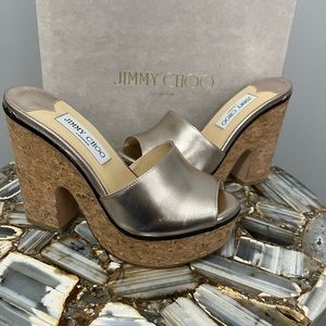 JIMMY CHOO Deedee 125 Platinum Metallic Cappa Platform Sandals